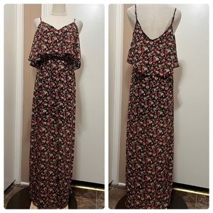 Express Floral Print V-Neck Maxi Layered Dress M Slit
